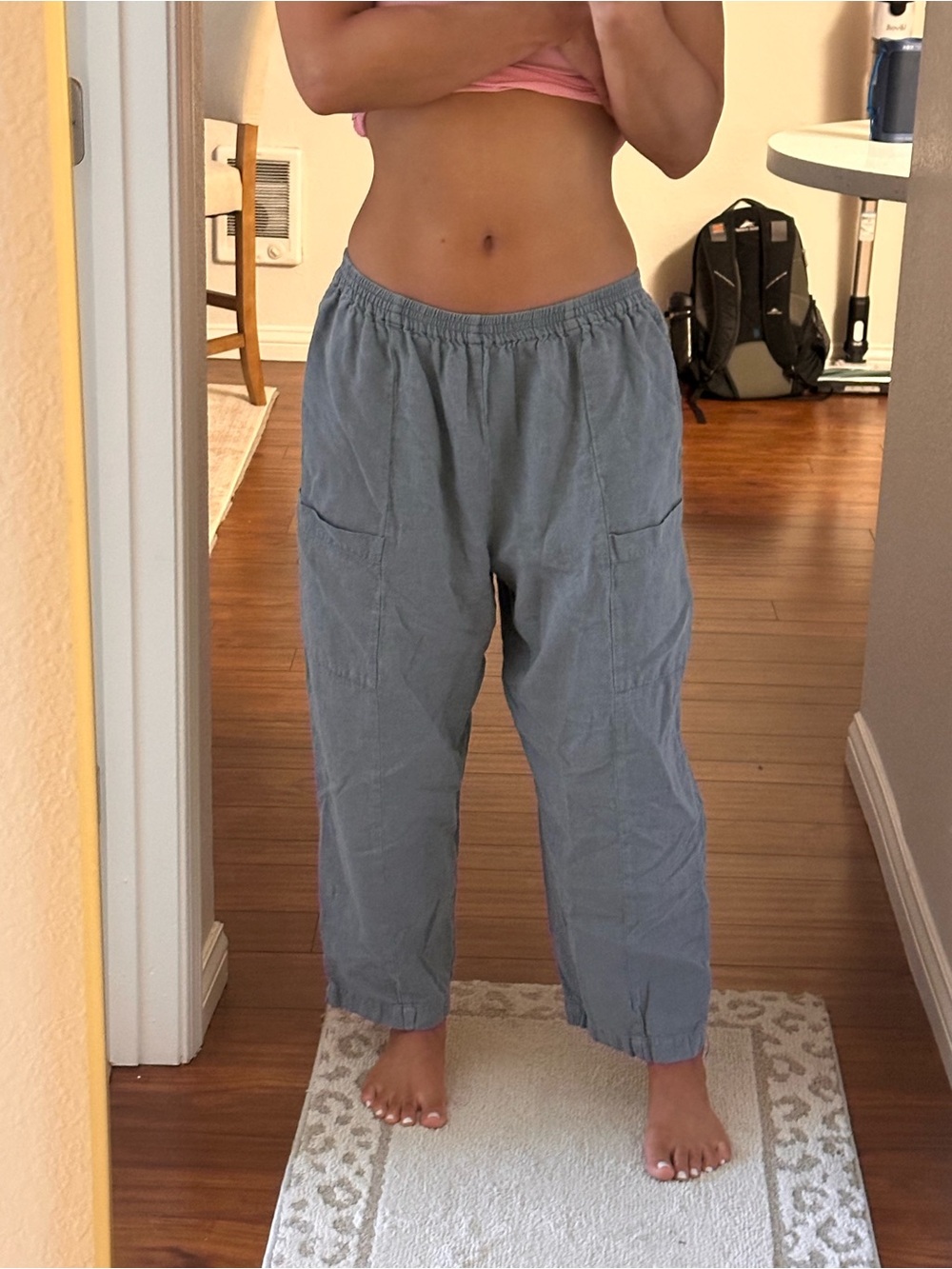 EUC ESKANDAR Light Blue Elastic Waist Cargo Pants